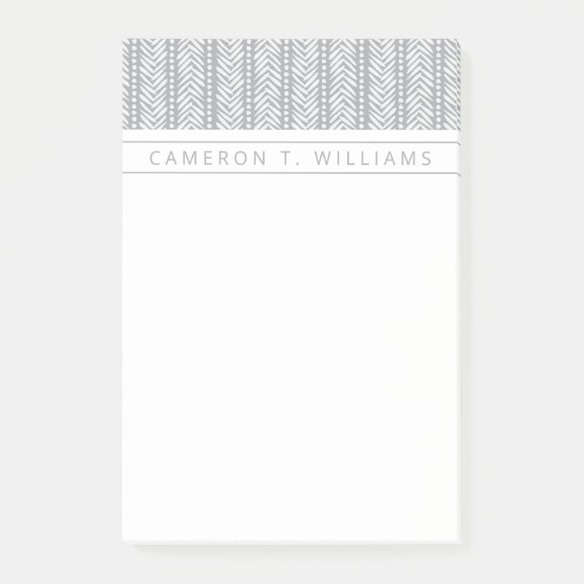 Add Your Name | Gray Hand Drawn Chevron Pattern Post-it Notes (Front)