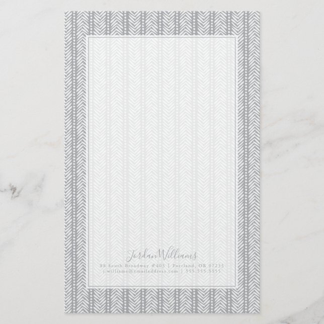 Add Your Name | Gray Hand Drawn Chevron Pattern Stationery (Front)
