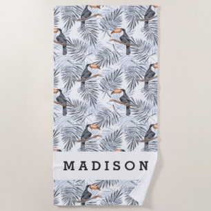 Add Your Name Gray Toucan Beach Towel