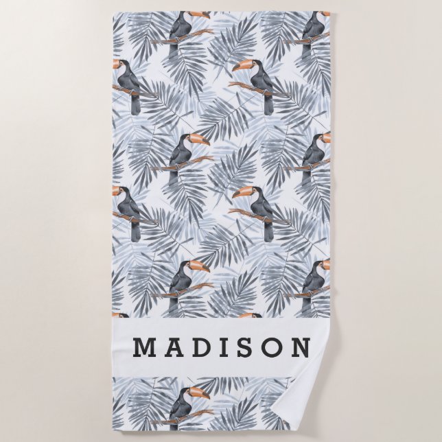 Add Your Name | Gray Toucan Beach Towel (Front)