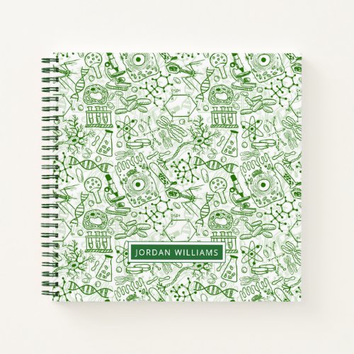 Add Your Name  Green Biology Pattern Notebook