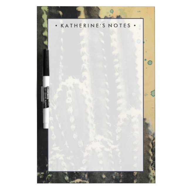 Add Your Name | Green Cactus on Yellow Background Dry-Erase Board (Front)