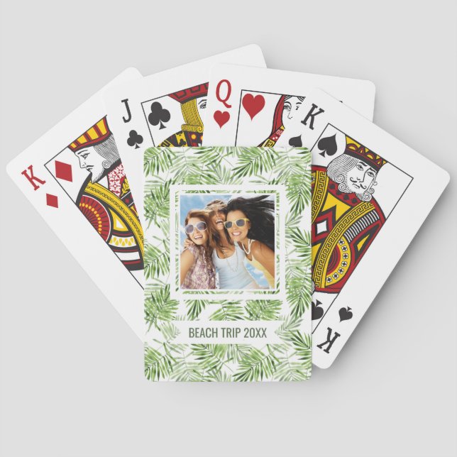 Add Your Name | Green Palm Leaves Poker Cards (Back)
