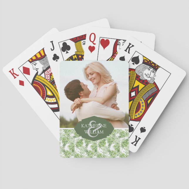 Add Your Name | Green Palm Leaves Poker Cards (Back)