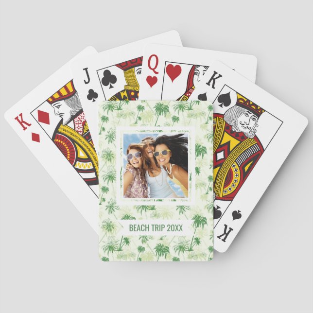 Add Your Name | Green Palm Tree Pattern Poker Cards (Back)