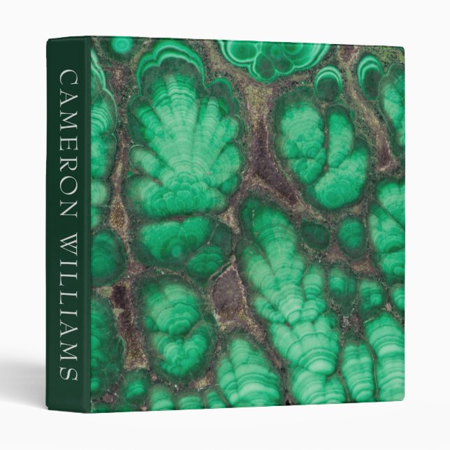 Add Your Name | Green Patterned Malachite 3 Ring Binder (Front/Spine)