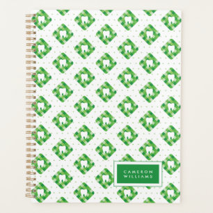 Add Your Name Green Plaid Tooth Pattern Planner