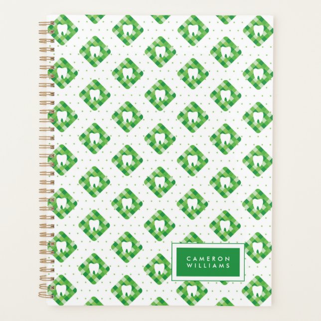 Add Your Name | Green Plaid Tooth Pattern Planner (Front)