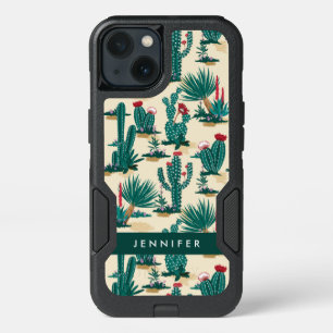 Add Your Name Green & Red Cactus Pattern iPhone 13 Case