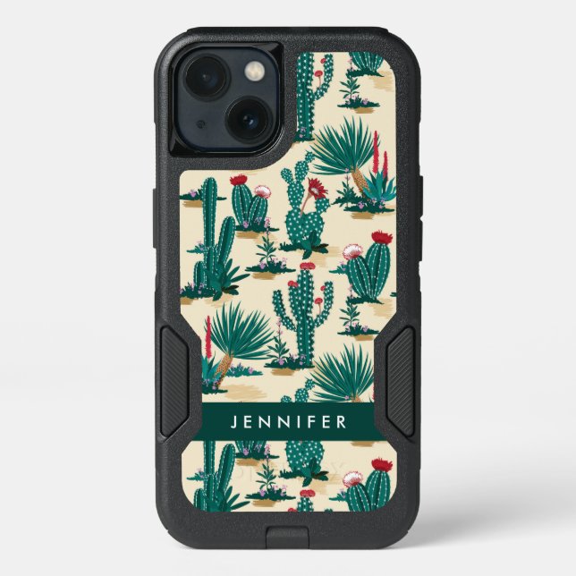 Add Your Name | Green & Red Cactus Pattern Otterbox iPhone Case (Back)