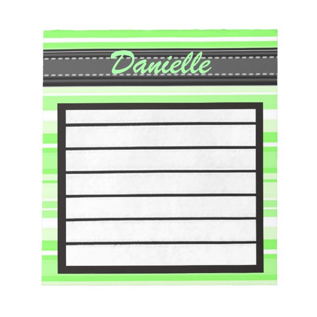 Add Your Name Green Stripes Notepad (Front)
