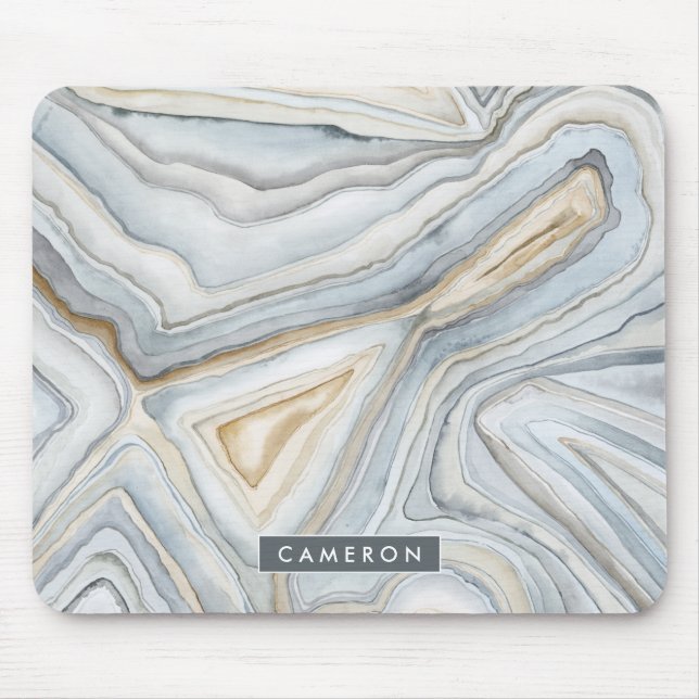 Add Your Name | Grey Marbled Abstract Design Mouse Pad (Front)