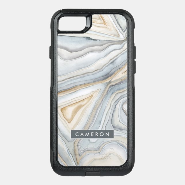 Add Your Name | Grey Marbled Abstract Design Otterbox iPhone Case (Back)