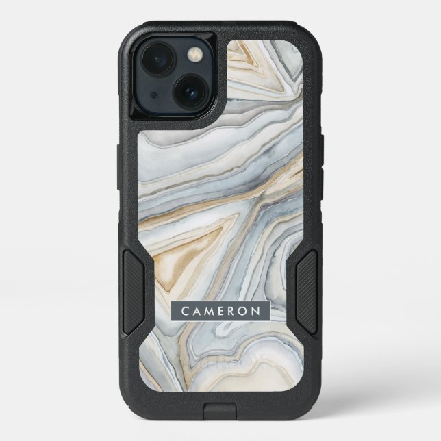Add Your Name | Grey Marbled Abstract Design Otterbox iPhone Case (Back)