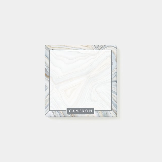 Add Your Name | Grey Marbled Abstract Design Post-it Notes (Front)