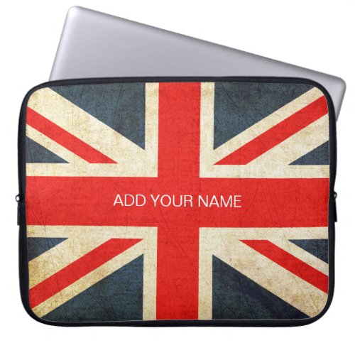 Add Your Name Grunge Texture Vintage Union Jack Laptop Sleeve