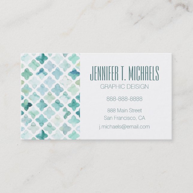 Add Your Name | Hand Painted Turquoise Pattern Business Card (Front)