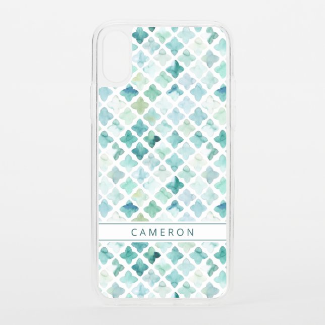 Add Your Name | Hand Painted Turquoise Pattern Uncommon iPhone Case (Back)