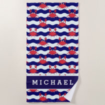 Add Your Name | Happy Crabs Pattern Beach Towel