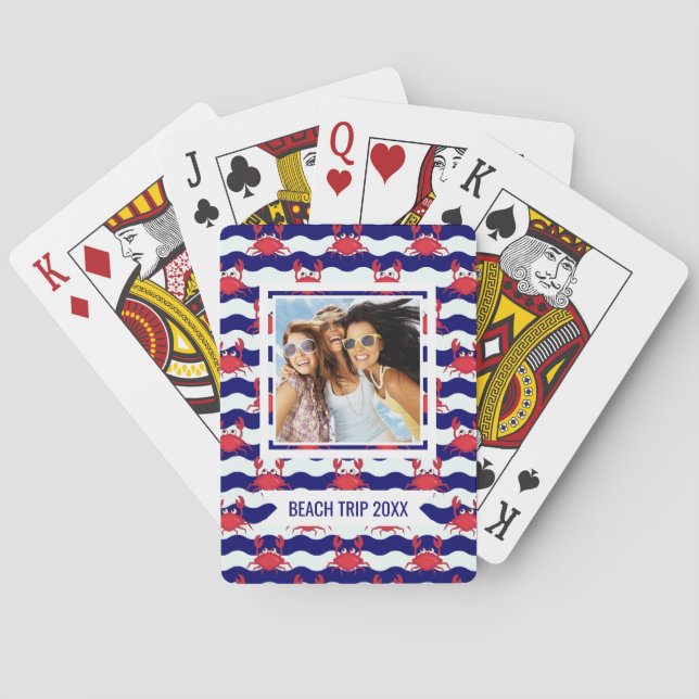 Add Your Name | Happy Crabs Pattern Poker Cards (Back)