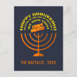 Add Your Name Happy Hanukkah Greetings Holiday Postcard<br><div class="desc">Add your name and year to this funny,  modern,  and trendy Hanukkah card that says "Happy Hanukkah! Instead of One Day of Presents,  We Have Eight Crazy Nights!"</div>