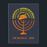 Add Your Name Happy Hanukkah Greetings Holiday Postcard<br><div class="desc">Add your name and year to this funny,  modern,  and trendy Hanukkah card that says "Happy Hanukkah! Instead of One Day of Presents,  We Have Eight Crazy Nights!"</div>