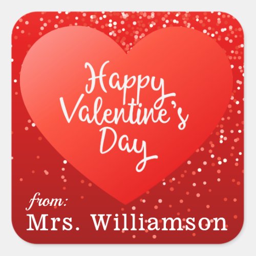 Add Your Name  Happy Valentines Day Polka Dots Square Sticker