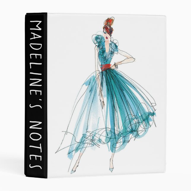 Add Your Name | Haute Couture Fashion Sketch Mini Binder (Front/Spine)