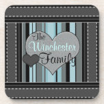 Add Your Name Hearts And Blue Stripes Coasters at Zazzle