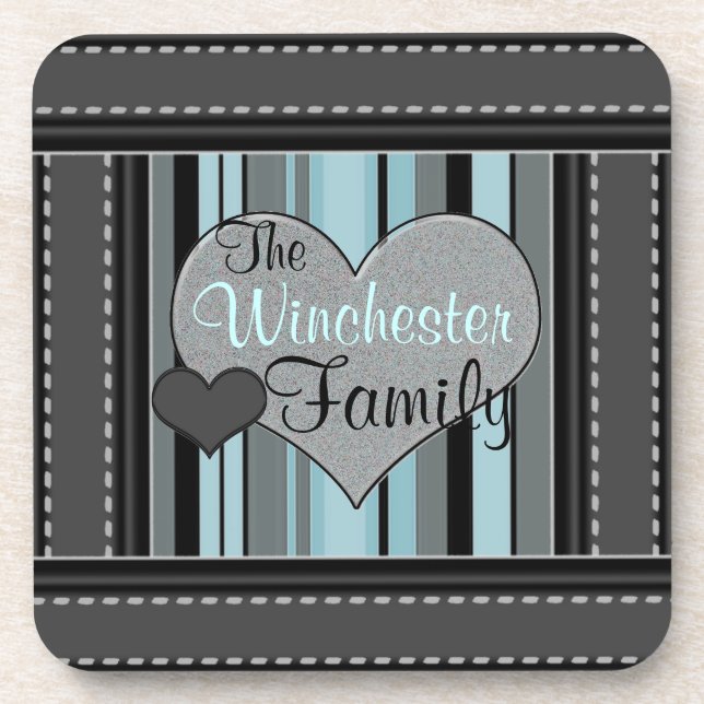 Add Your Name Hearts and Blue Stripes Coasters (Front)