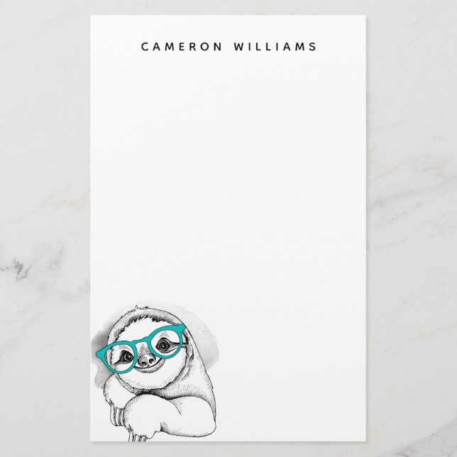 Add Your Name | Hipster Sloth Stationery (Front)