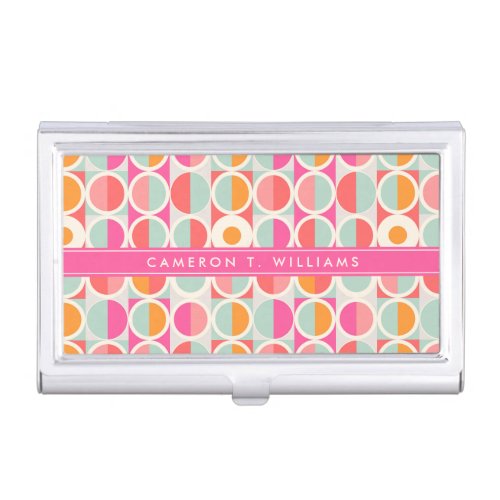 Add Your Name  Hot Pink Retro Circle Pattern Business Card Case