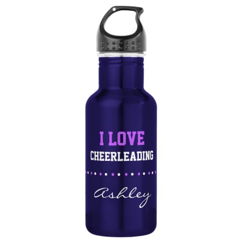 Add Your Name I Love Cheerleading Purple  White Stainless Steel Water Bottle