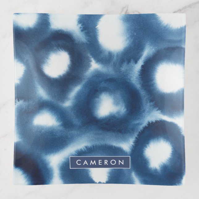 Add Your Name | Indigio Watercolor Print Circles Trinket Tray (Front)