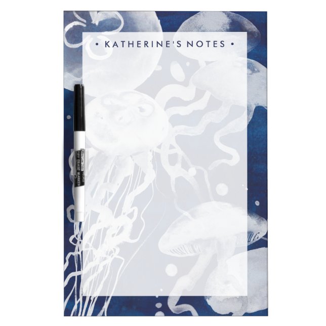 Add Your Name | Jellyfish on Navy Background Dry Erase Board (Front)