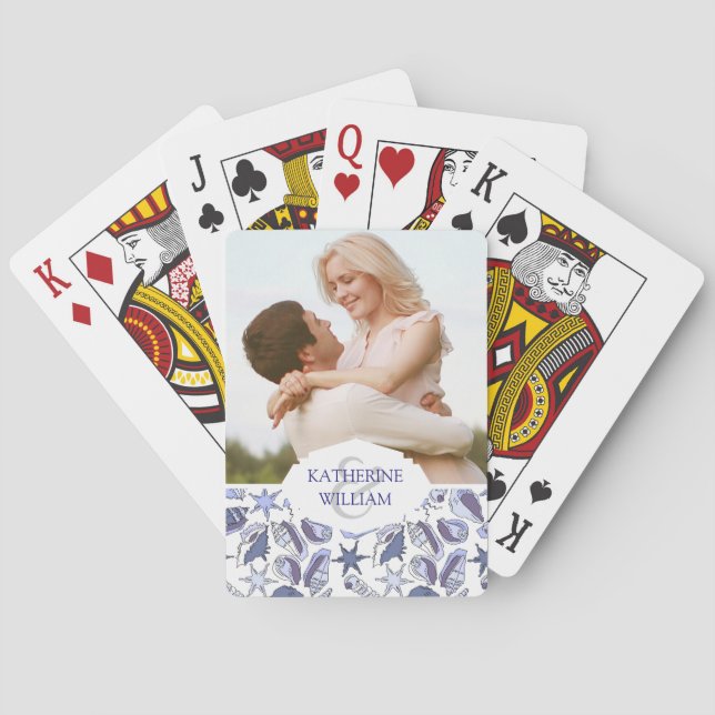 Add Your Name | Lavendar Seashells Poker Cards (Back)