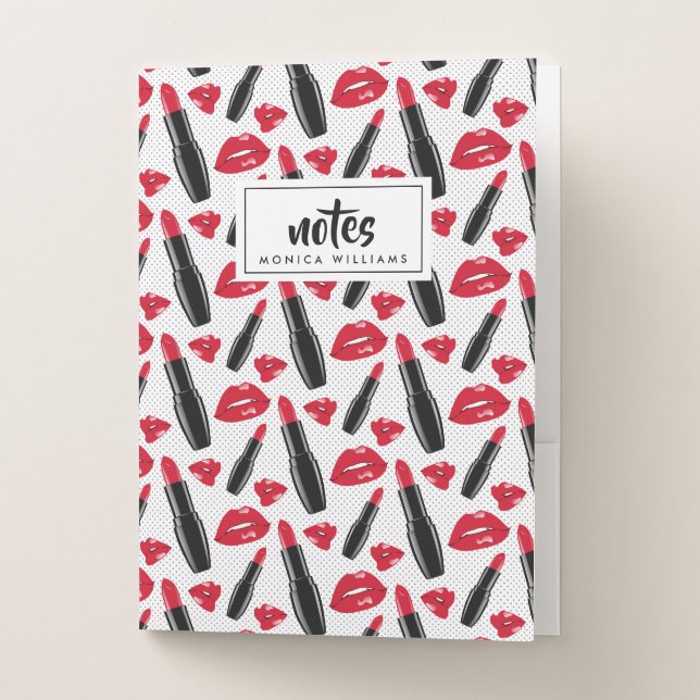 Add Your Name | Lipstick And Lips Polka Dot Pocket Folder (Front)