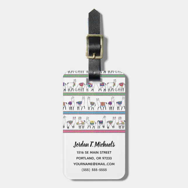 Add Your Name | Llama Stripe Pattern Luggage Tag (Front Vertical)