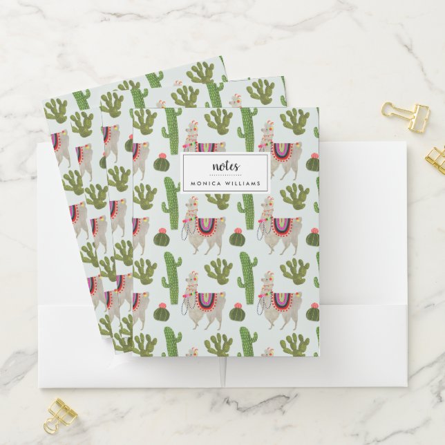 Add Your Name | Llamarama Collection | Cactus & Ll Pocket Folder (In Situ)