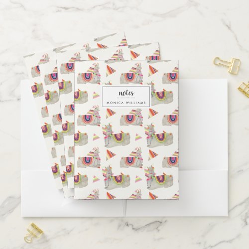 Add Your Name  Llamarama Collection Pattern II Pocket Folder