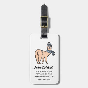 Add Your Name Llamas In Hats & Scarves Skiing Luggage Tag