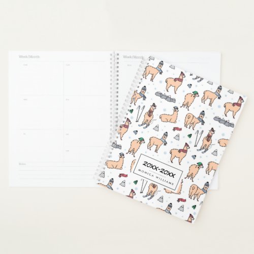 Add Your Name  Llamas In Hats  Scarves Skiing Planner