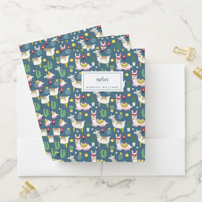 Add Your Name | Llamas In Sunglasses Pattern Pocket Folder (In Situ)