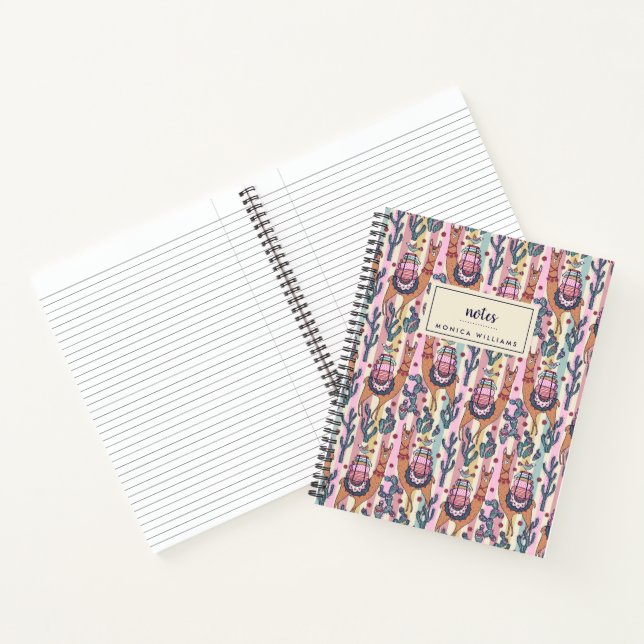 Add Your Name | Llamas On Stripes Pattern Notebook (Inside)