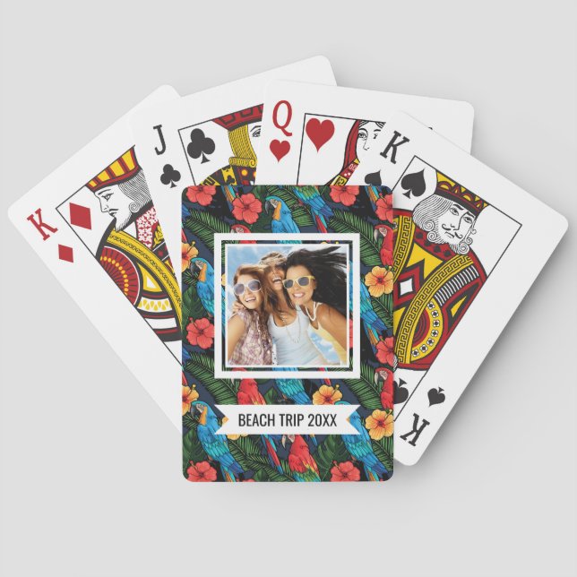 Add Your Name | Macaw And Hibiscus Pattern Poker Cards (Back)
