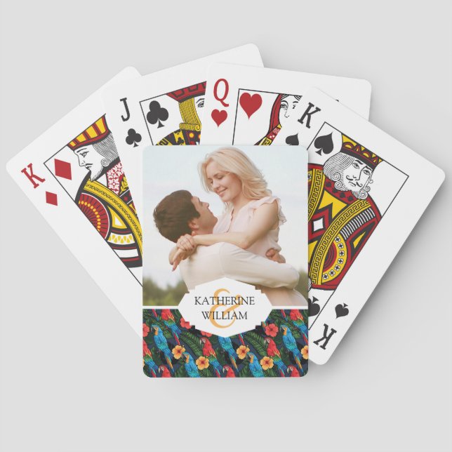 Add Your Name | Macaw And Hibiscus Pattern Poker Cards (Back)