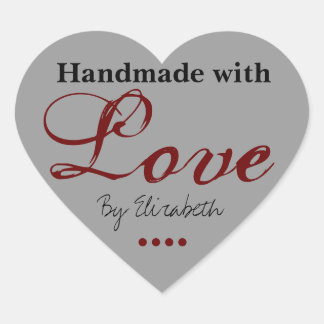 Add Your Name Made With Love Gray and Red Stickers