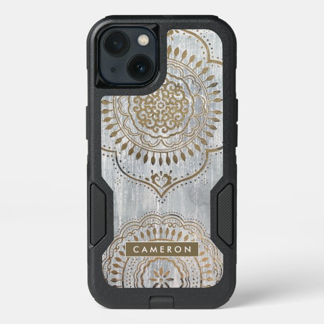 Add Your Name | Mandala Gold Design Otterbox iPhone Case (Back)
