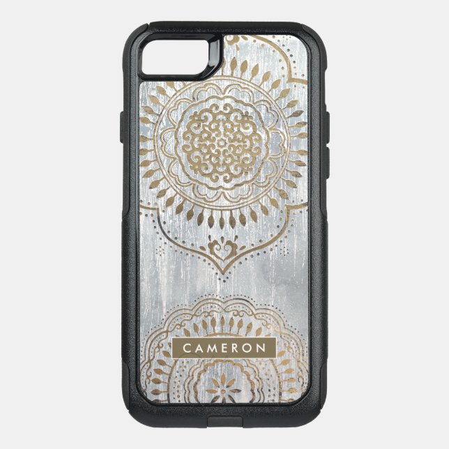 Add Your Name | Mandala Gold Design Otterbox iPhone Case (Back)