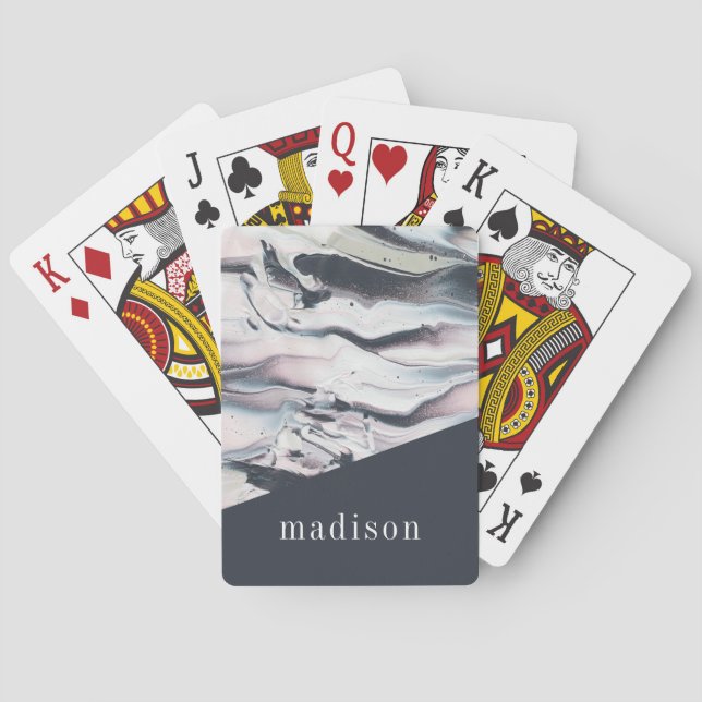 Add Your Name | Marbling V Crop Poker Cards (Back)